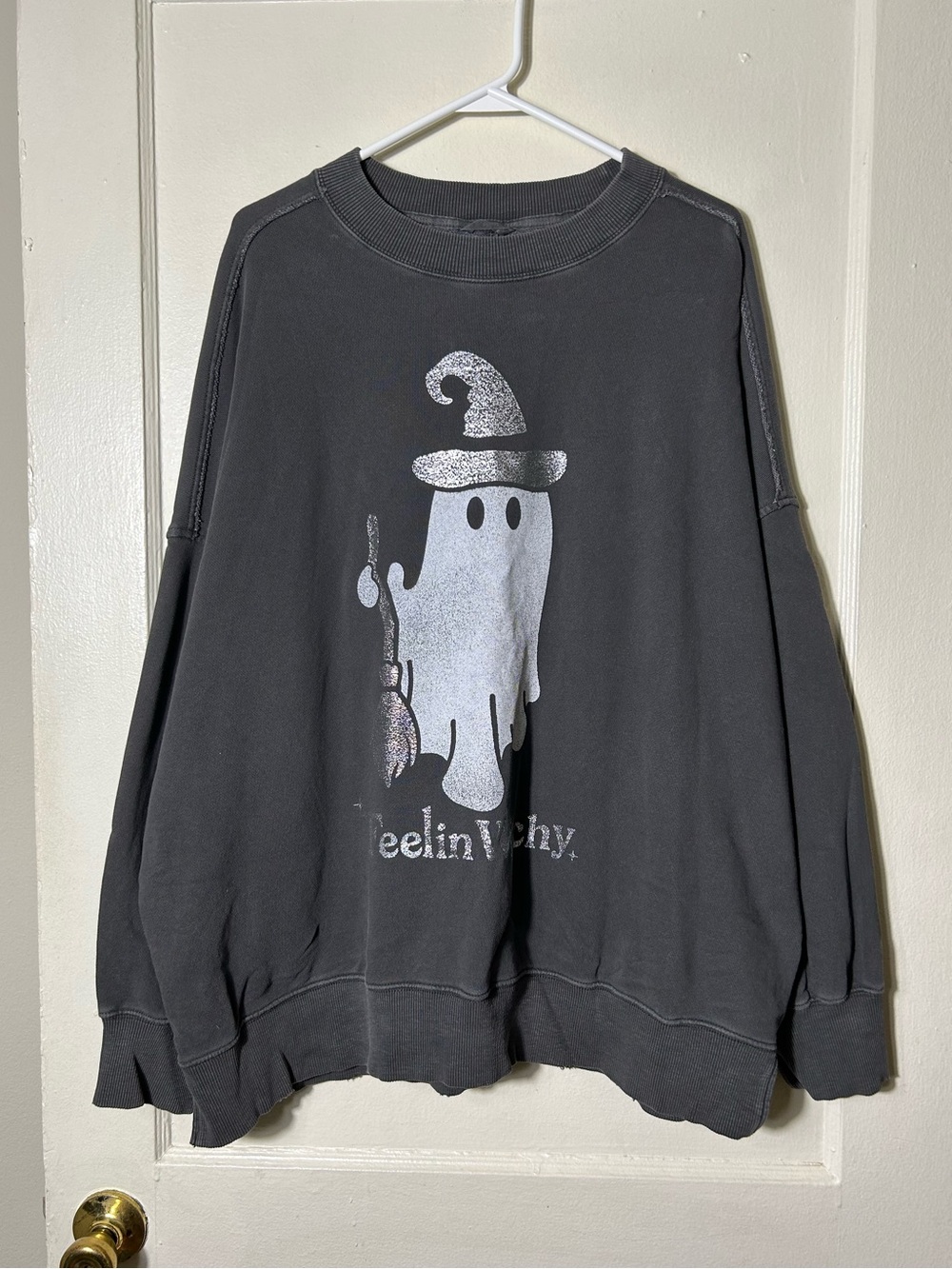Aerie gray big chill crew sweatshirt halloween feelin witchy womens XL oversized - Picture 2 of 9